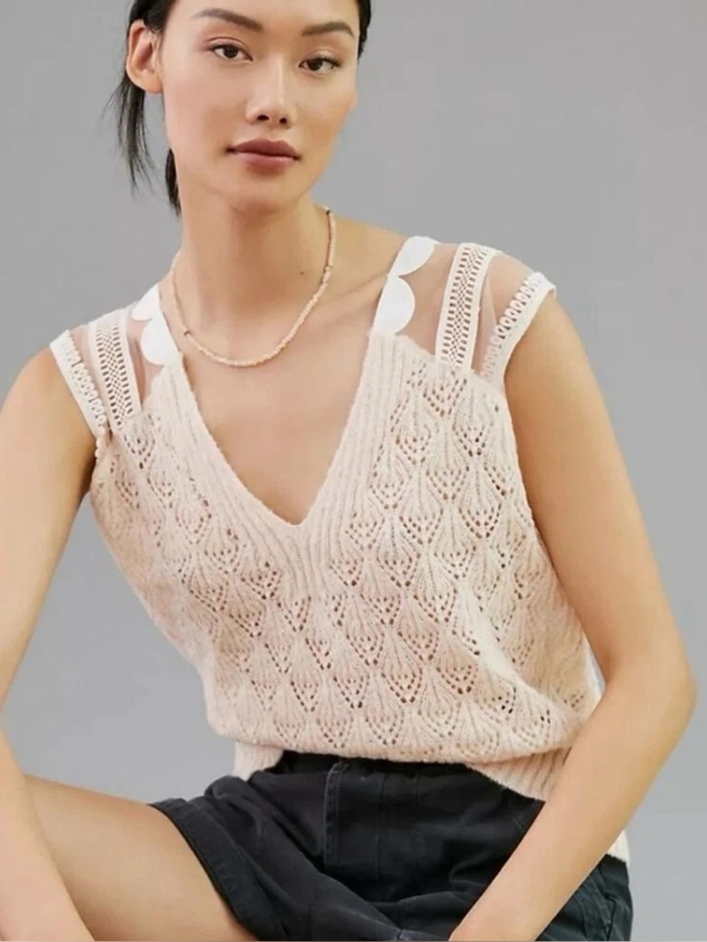 Anthropologie Maeve Lace-Trimmed V-Neck Sweater Vest
